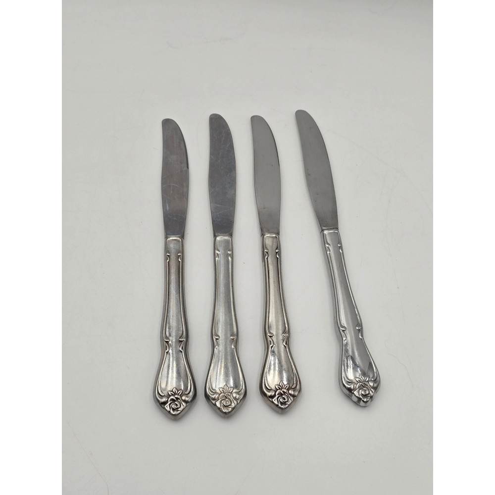 Oneida True Rose Arbor Rose dinner knives Set of 4 Rogers vintage flatware - Picture 4 of 4